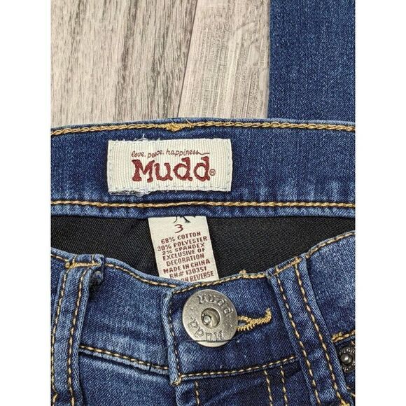 (3/$35) Mudd Size 3 Embroidered Stretchy Medium Wash Whiskered Denim Blue Jeans - Picture 4 of 10